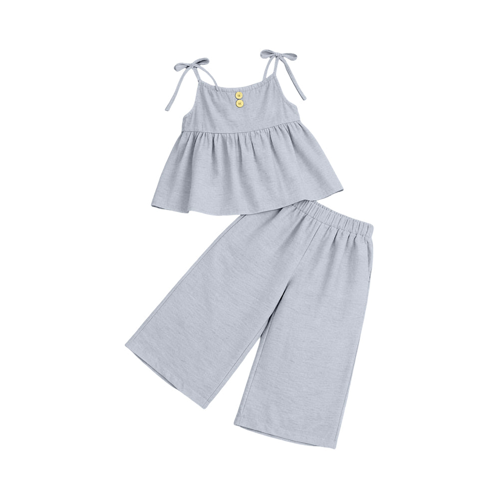MOQ 5 PCS Preorder GSPO2301 Solid Gray Halter Casual Pants Girls Sets 202603