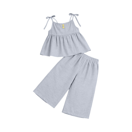 MOQ 5 PCS Preorder GSPO2301 Solid Gray Halter Casual Pants Girls Sets 202603