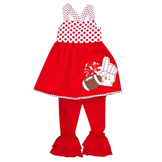 MOQ 5 PCS Preorder GSPO2320 GO TEAM Football Dots Sleeveless Red Pants Girls Sets 202604