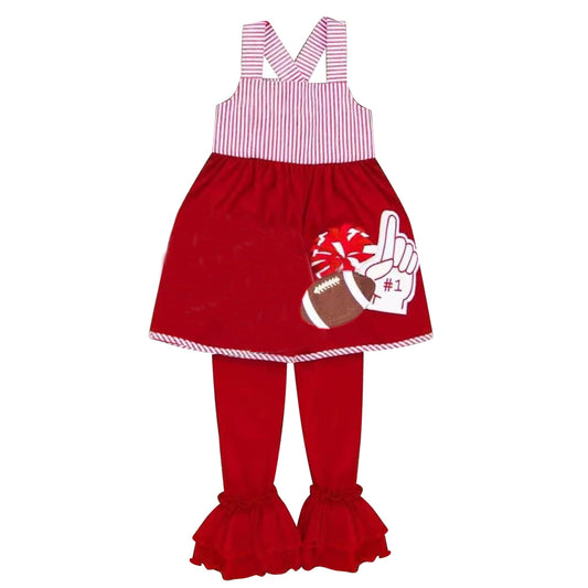 MOQ 5 PCS Preorder GSPO2321 GO TEAM Football Stripe Sleeveless Dark Red Pants Girls Sets 202604