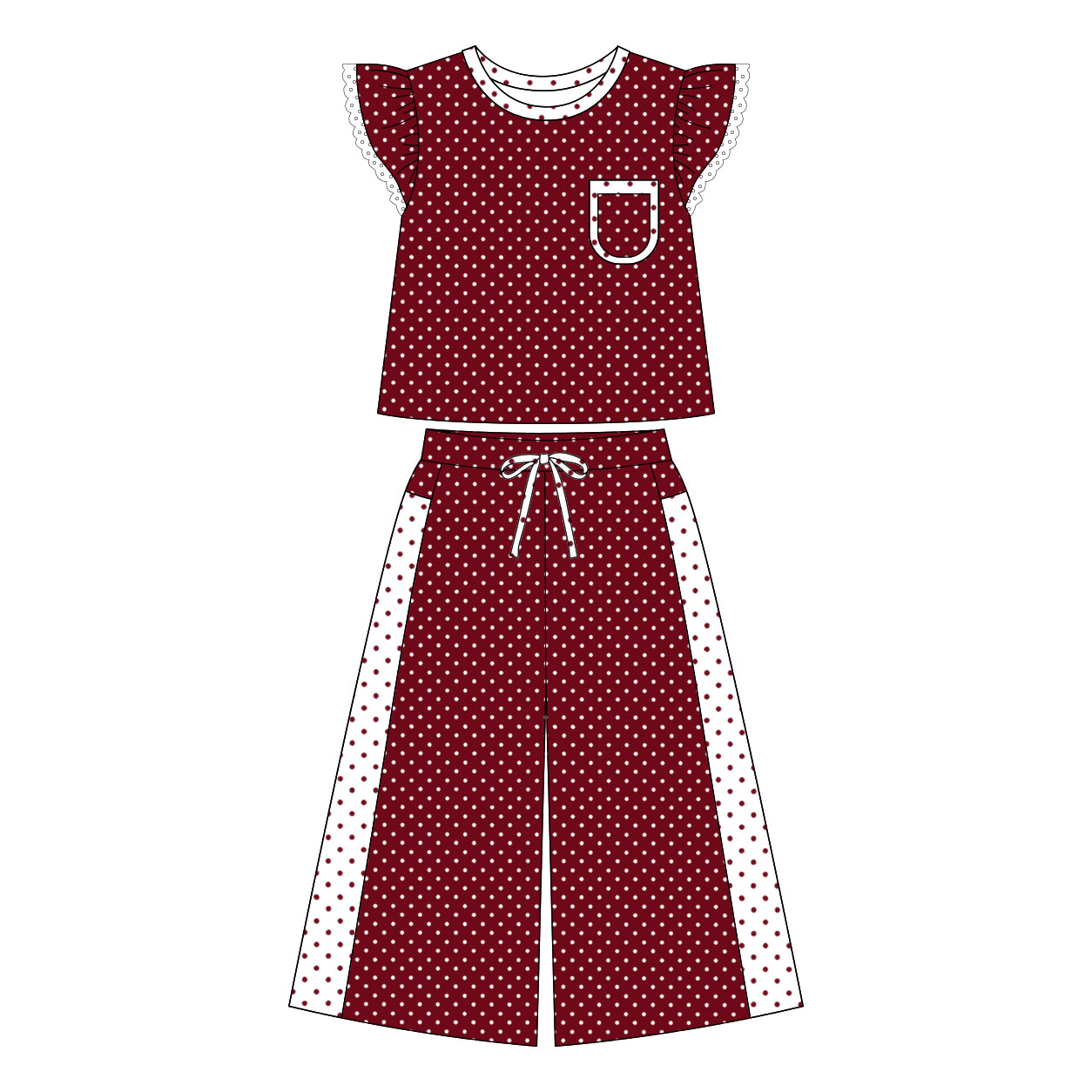 MOQ 5 PCS Preorder GSPO2329 Sibling Sweet Girls Dots Lace Ruffle Red Fly Sleeve Pants Girls Sets 202607