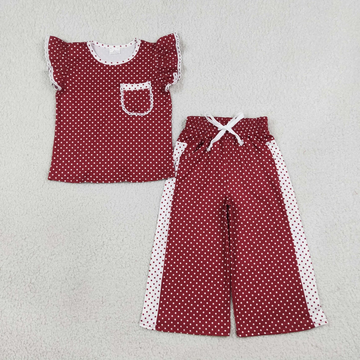 GSPO2329 Sibling Sweet Girls Dots Lace Ruffle Red Fly Sleeve Pants Girls Sets 202608 RTS
