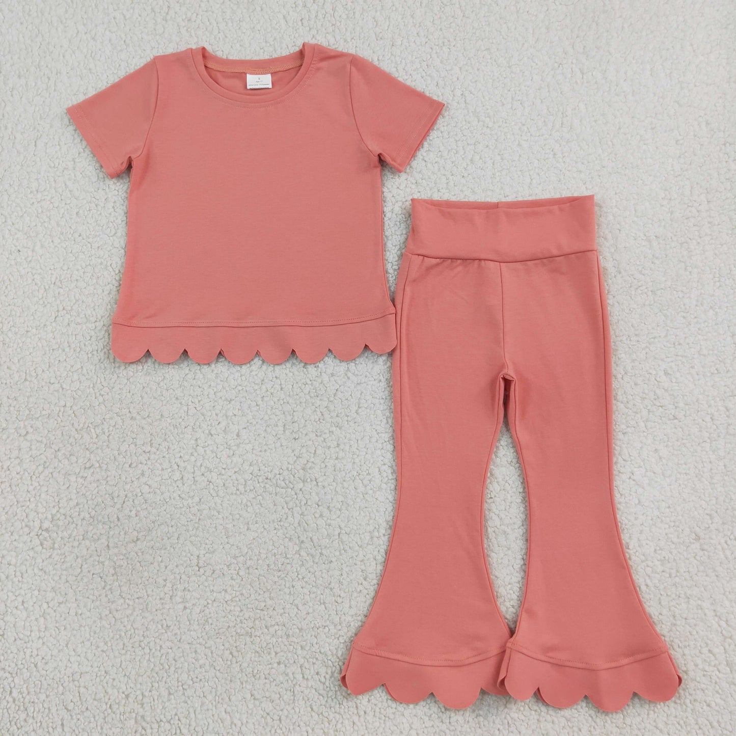 RTS GSPO2338 toddler girl clothes solid color scallop edge girl spring fall pant set