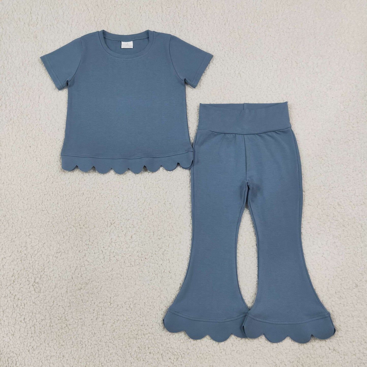 RTS GSPO2339 toddler girl clothes solid color scallop edge girl spring fall pant set