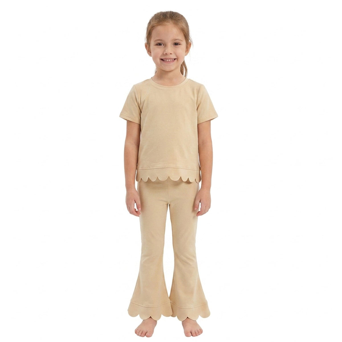 GSPO2340 Solid Color Yellow Scallop Edge Girls Set