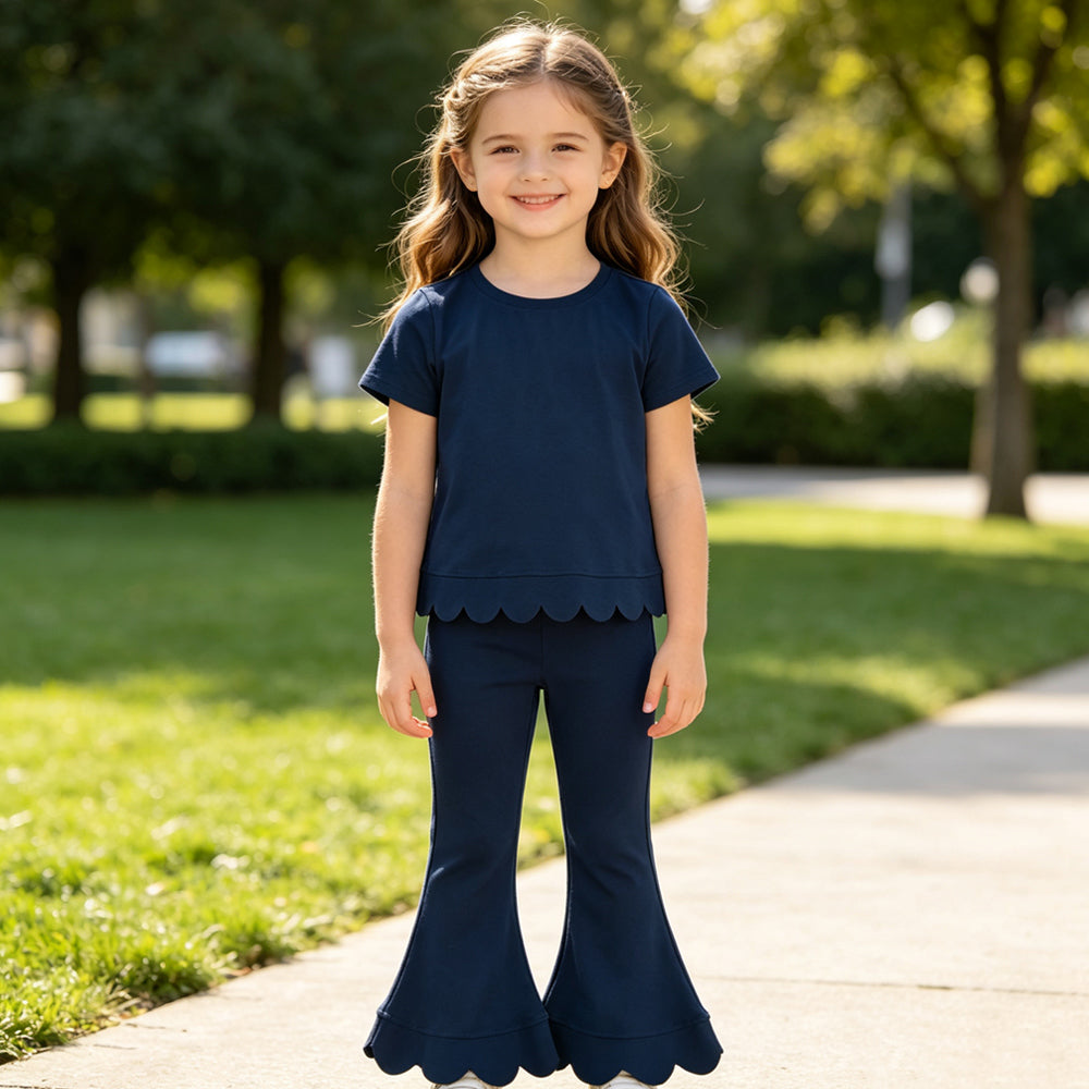RTS GSPO2343 toddler girl clothes solid color scallop edge girl spring fall pant set