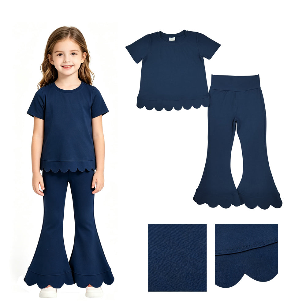 RTS GSPO2343 toddler girl clothes solid color scallop edge girl spring fall pant set