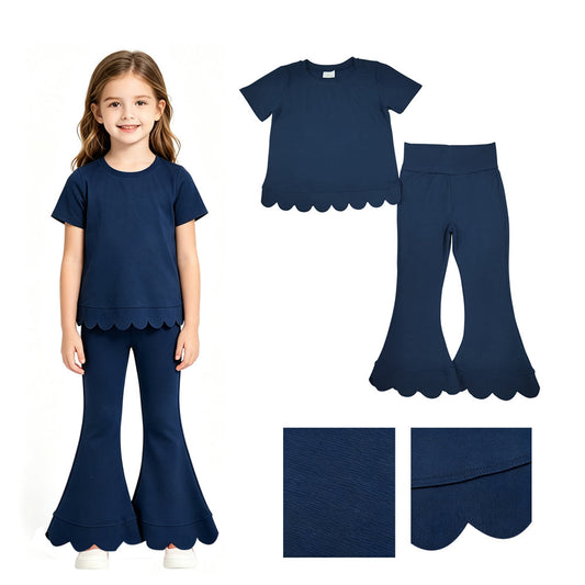 RTS GSPO2343 toddler girl clothes solid color scallop edge girl spring fall pant set