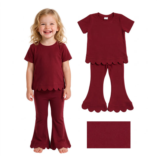 RTS GSPO2344 toddler girl clothes solid color scallop edge girl spring fall pant set