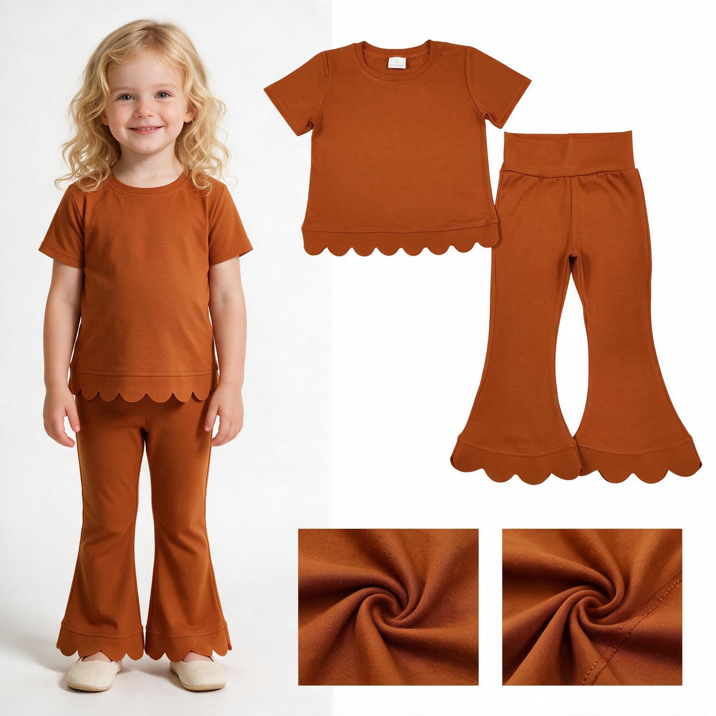 RTS GSPO2345 toddler girl clothes solid color scallop edge girl spring fall pant set