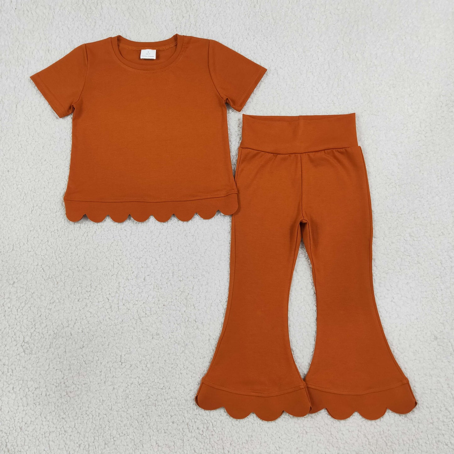 RTS GSPO2345 toddler girl clothes solid color scallop edge girl spring fall pant set