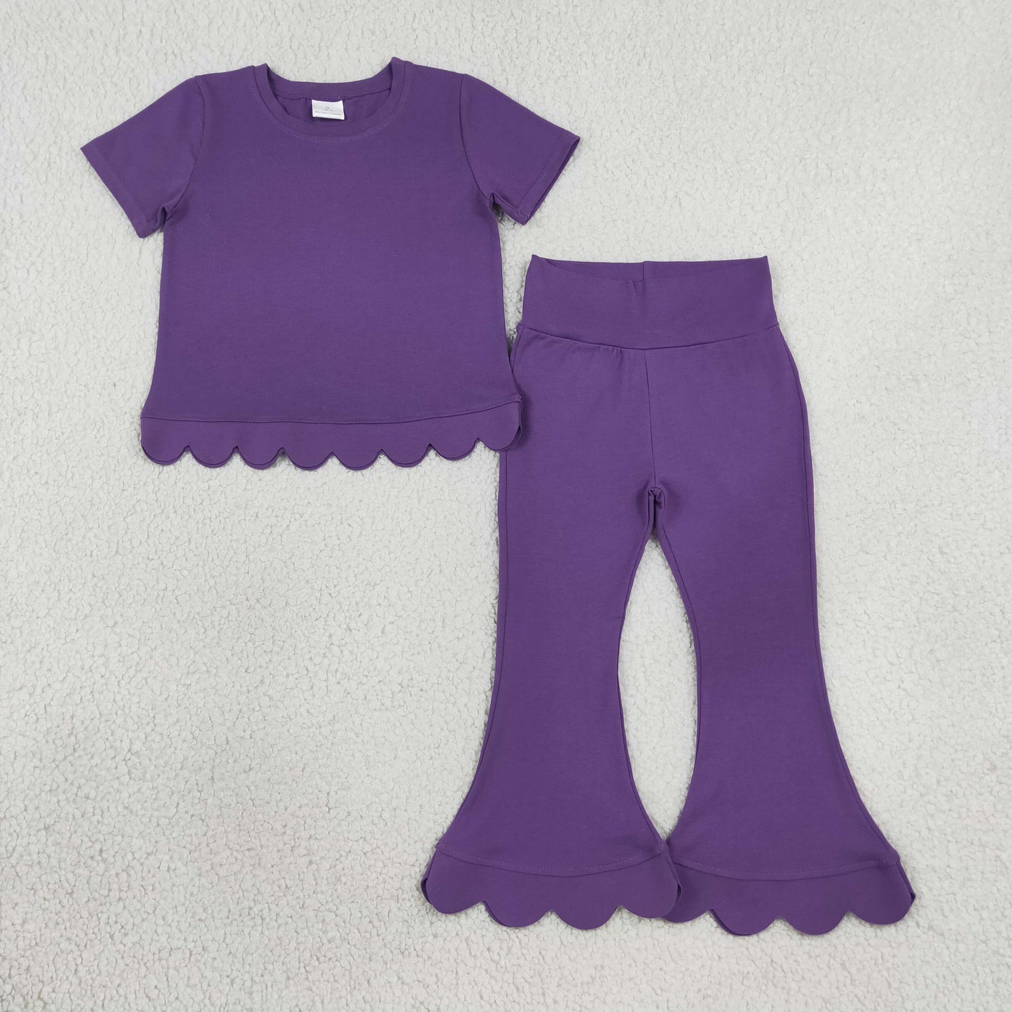 GSPO2346 Solid Color Purple Scallop Edge Girls Set