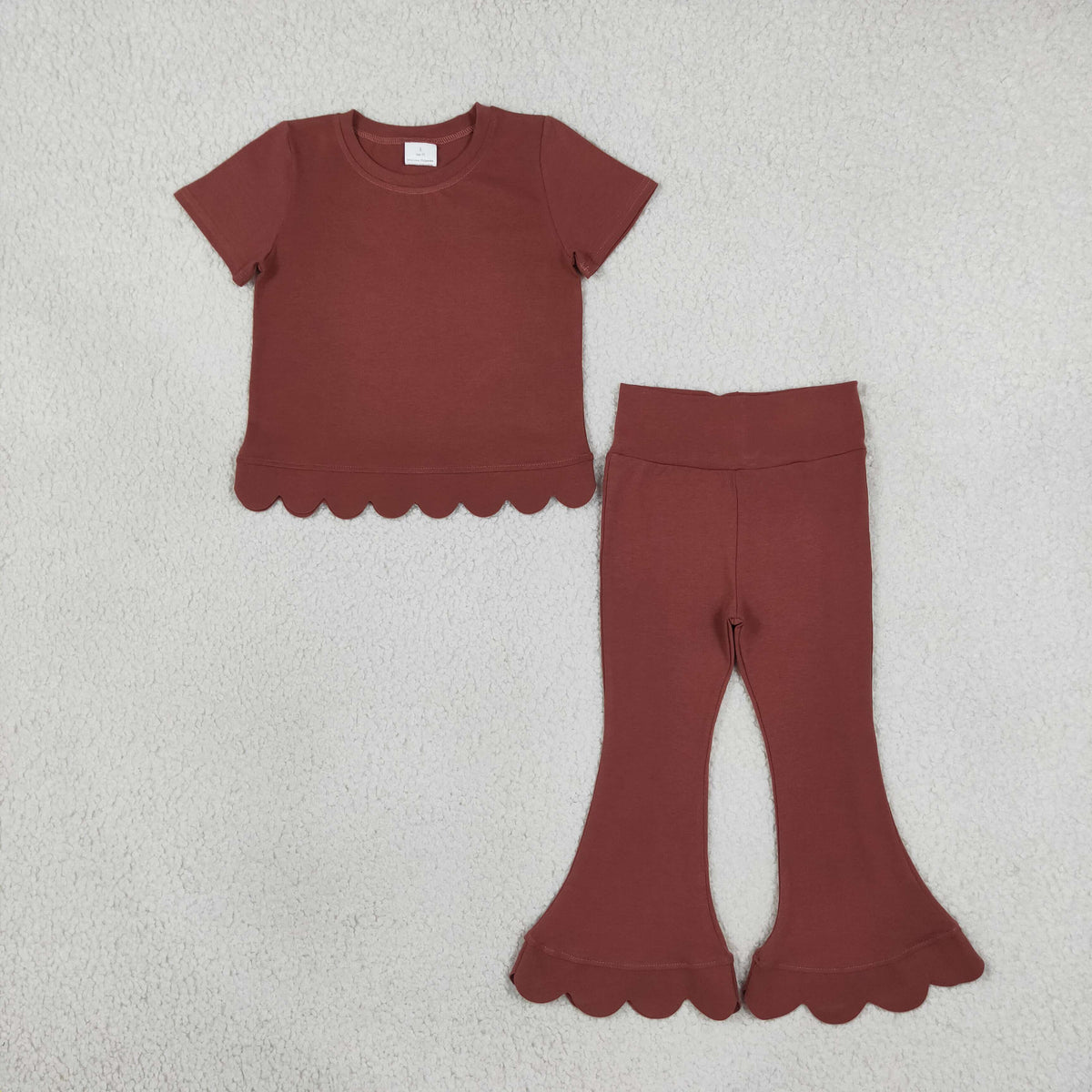 GSPO2347 Solid Color Terracotta Scallop Edge Girls Set
