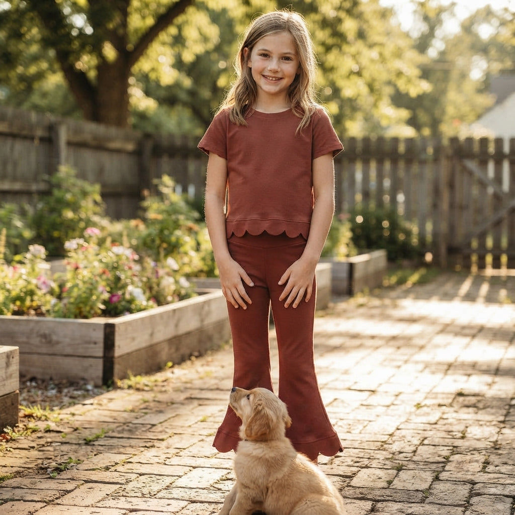 GSPO2347 Solid Color Terracotta Scallop Edge Girls Set