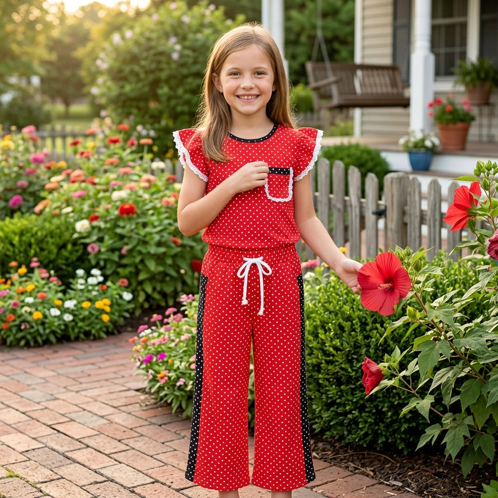 GSPO2370 Black Red Color Dots Cute Girls Set