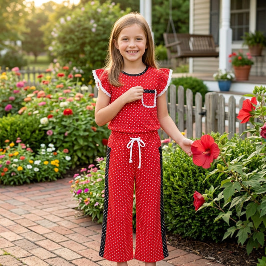 GSPO2370 Black Red Color Dots Cute Girls Set
