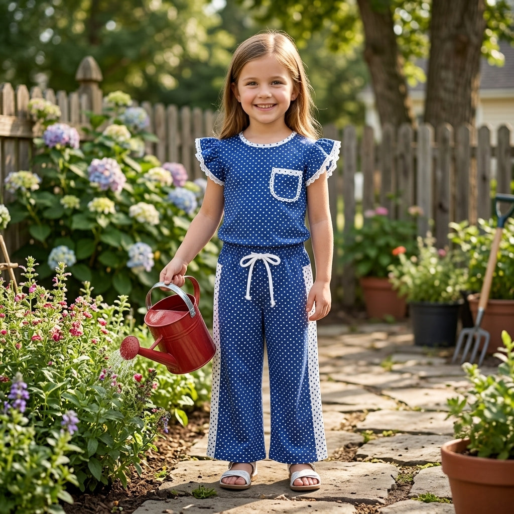 GSPO2372 Blue Color Dots Cute Girls Set