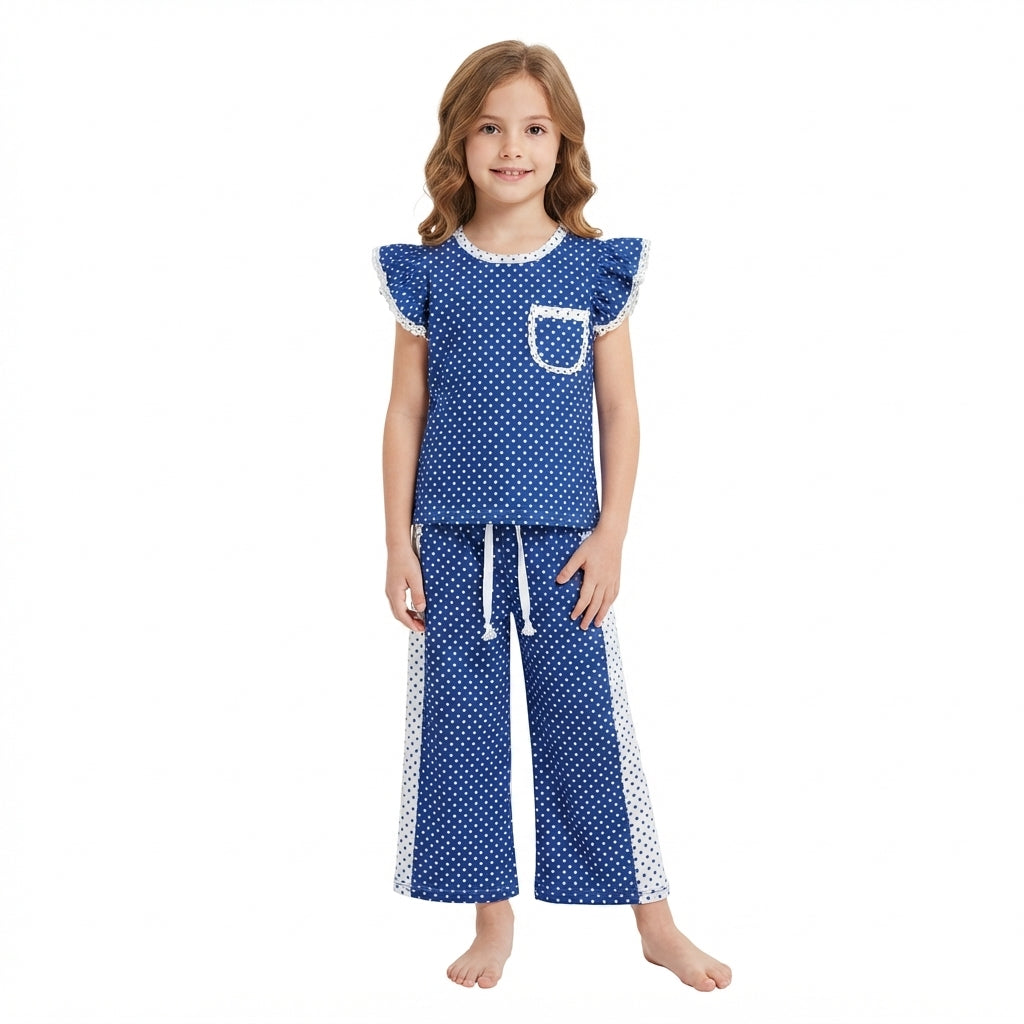 GSPO2372 Blue Color Dots Cute Girls Set