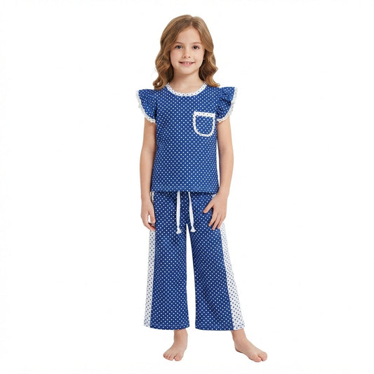 GSPO2372 Blue Color Dots Cute Girls Set