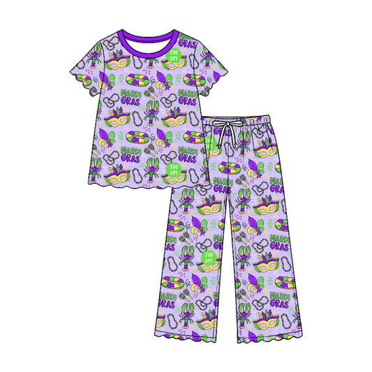 Preorder MOQ 5 pcs GSPO2373 Mardi Gras Scallop Edge Purple Girls Set 202609