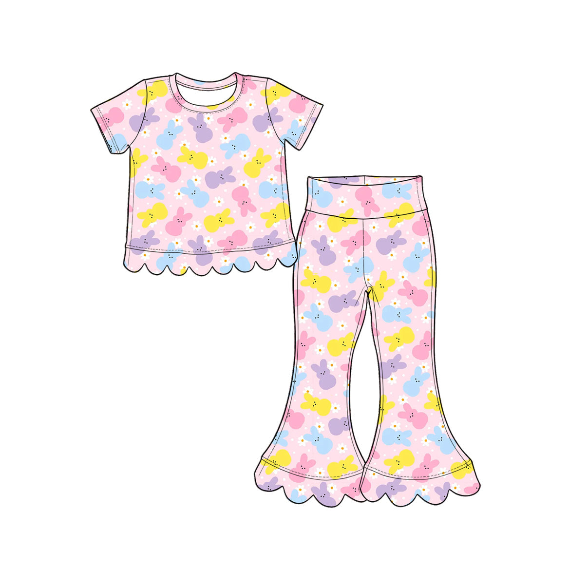 Preorder MOQ 5 pcs GSPO2377 Easter Bunny Flower Scallop Edge Girls Set 202609
