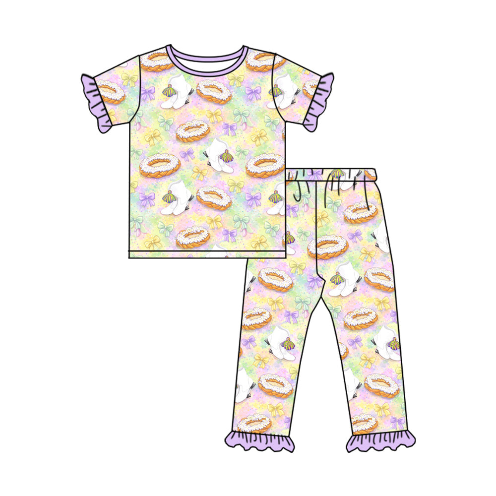 Preorder MOQ 5 pcs 202609 Each Style Mardi Gras Ruffles Pajamas Kids Matching Clothes