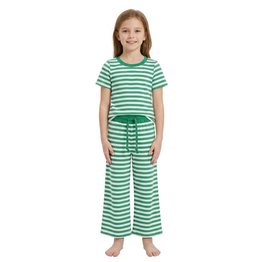 GSPO2383 Solid Dark Green Stripe Girls Set
