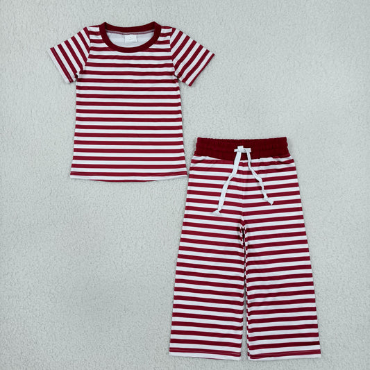 GSPO2384 Solid Dark Red Stripe Girls Set