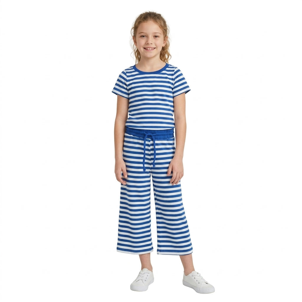 GSPO2385 Solid Dark Blue Stripe Girls Set