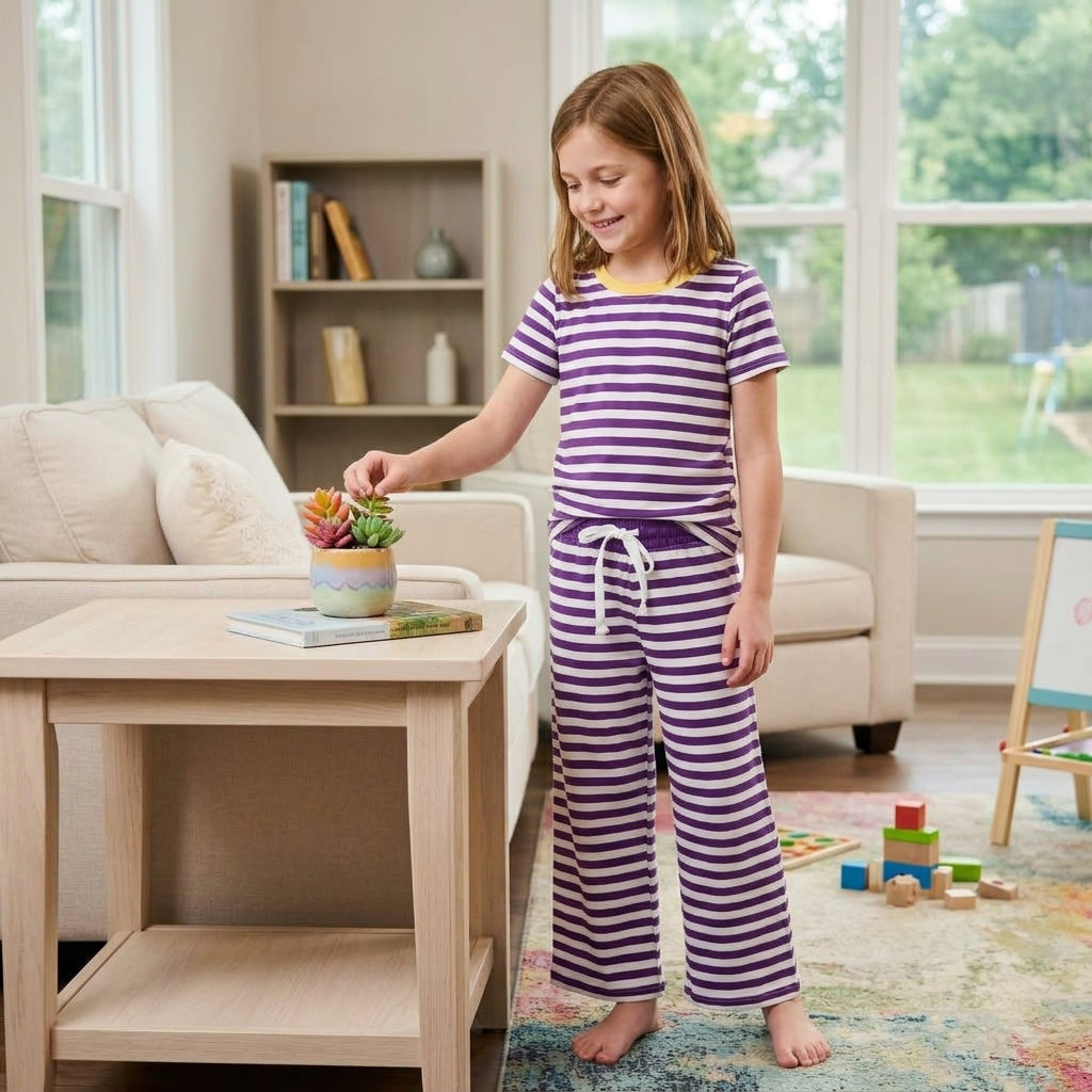 GSPO2386 Solid Dark Purple Stripe Girls Set