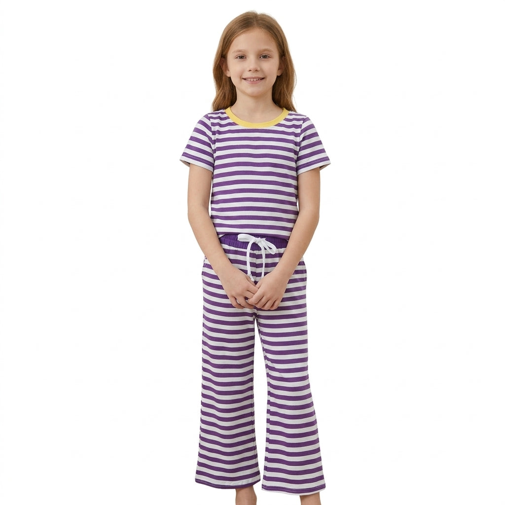 GSPO2386 Solid Dark Purple Stripe Girls Set