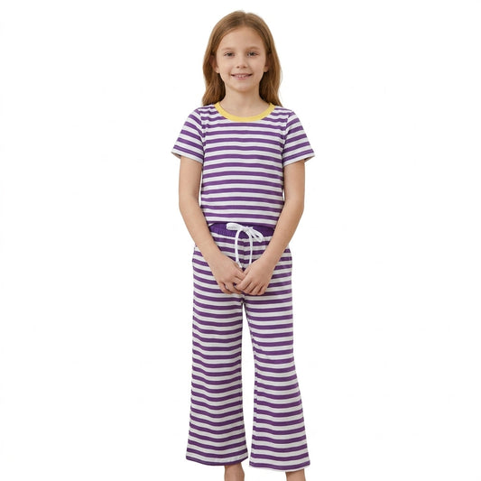 GSPO2386 Solid Dark Purple Stripe Girls Set