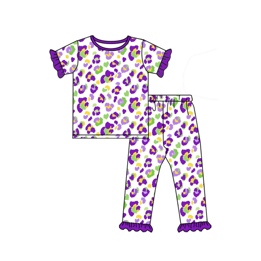Preorder MOQ 5 pcs Each Style Mardi Gras Leopard Purple Kids Matching Clothes 202609