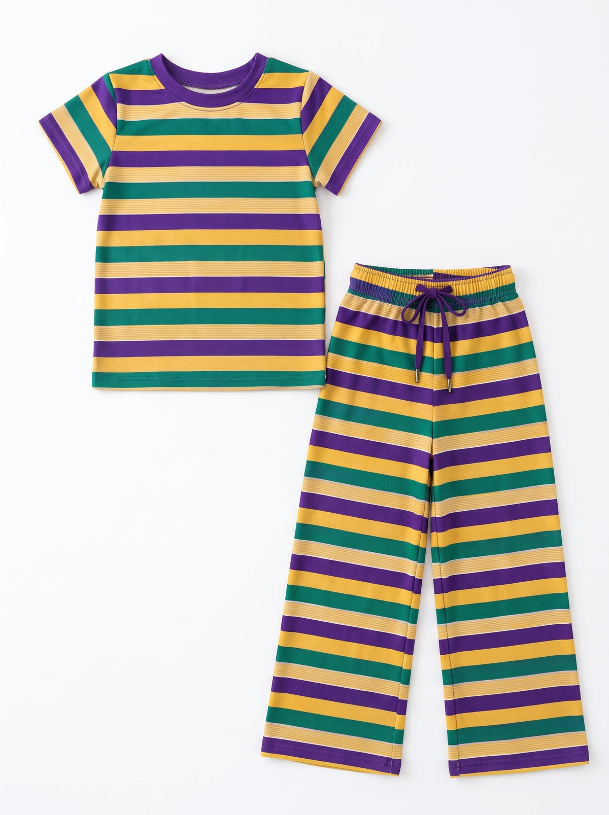 Preorder MOQ 5 pcs GSPO2405 Mardi Gras Stripe Girls Set