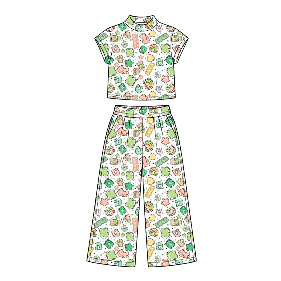 Preorder MOQ 5 pcs Each Style Saint Patrick Leaves Mockneck Kids Matching Clothes