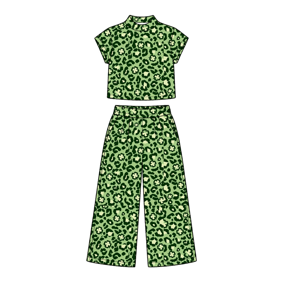 Preorder MOQ 5 pcs Each Style Saint Patrick Leaves Mockneck Kids Matching Clothes