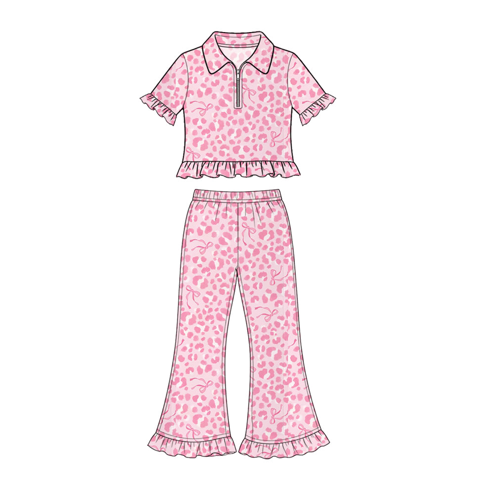 Preorder MOQ 5 pcs Each Style Bows Leopard Saint Patrick Leaves Kids Matching Clothes
