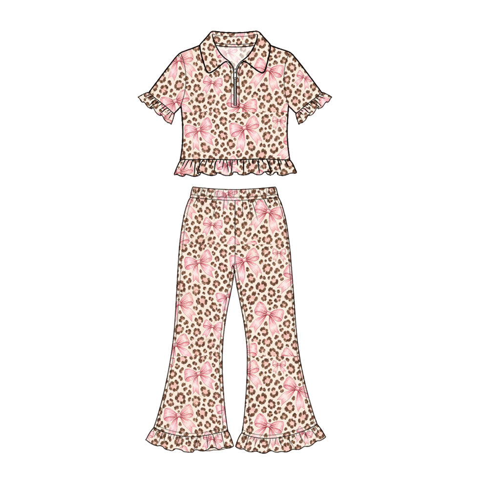 Preorder MOQ 5 pcs Each Style Bows Leopard Saint Patrick Leaves Kids Matching Clothes