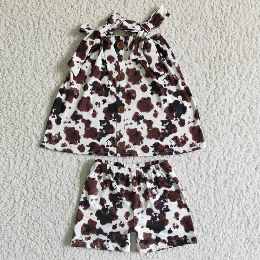 Clearance GSSO0037 Halter cow print short-sleeved shorts suit