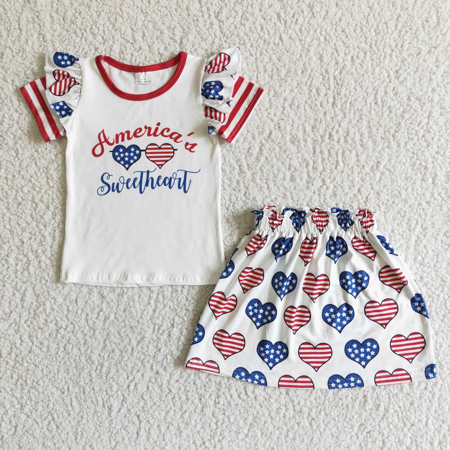 Clearance GSSO0051 Girls American National Day love short sleeve skirt suit high quality