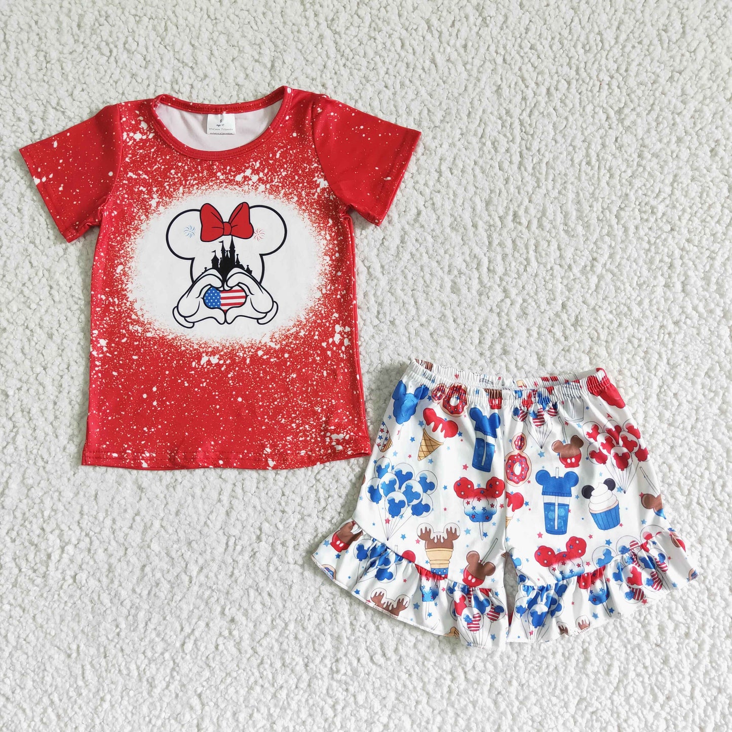 Clearance GSSO0110 Girls red Mickey Castle Short sleeve shorts set high quality