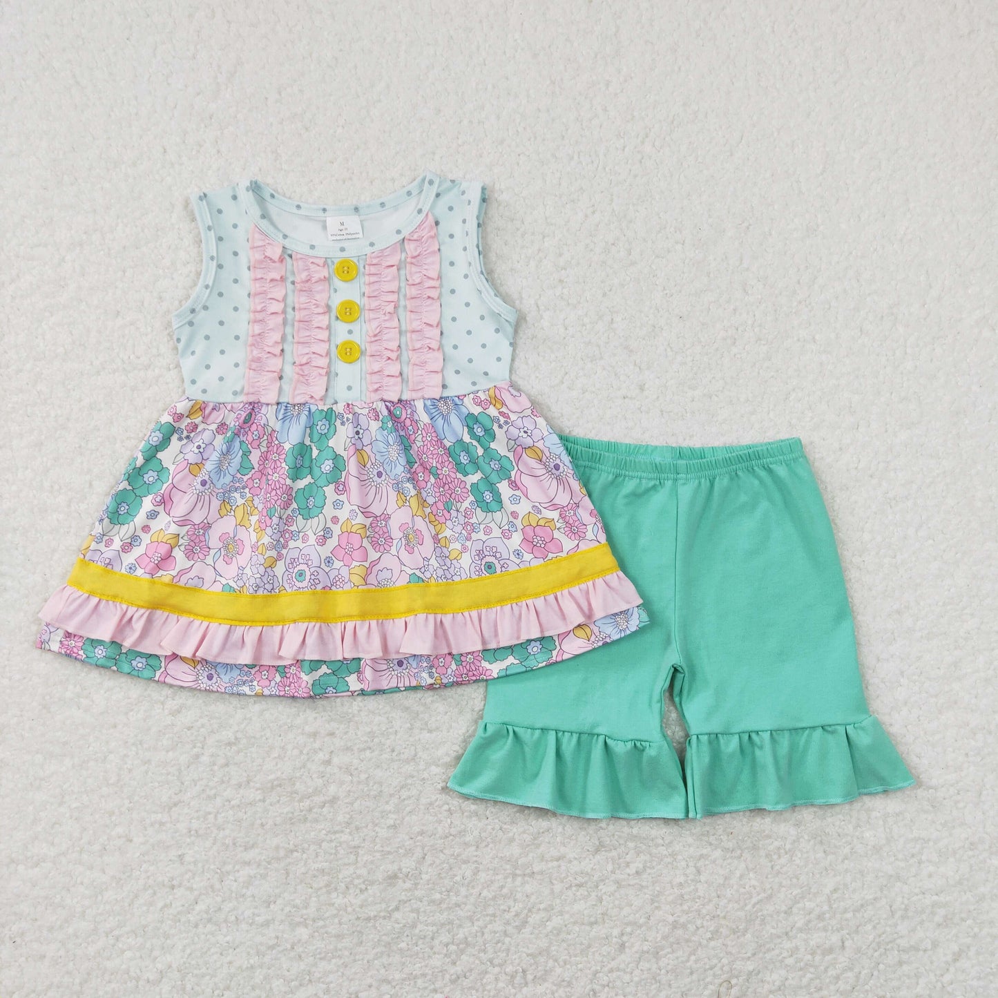 GSSO0503 Flower Ruffle Sleeveless Shorts Girls Sets RTS 202507