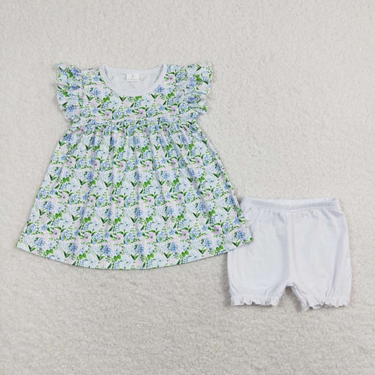 GSSO0601 Summer Outfit Light Green Ruffle sleeveless top White shorts Girls boutique outfit 202501