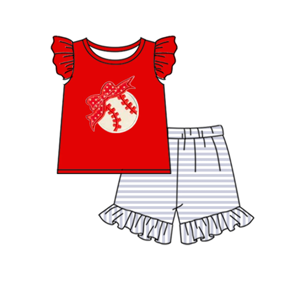 Preorder  GSSO0605  Red Softball Girls Short Sleeve Shorts Outfits