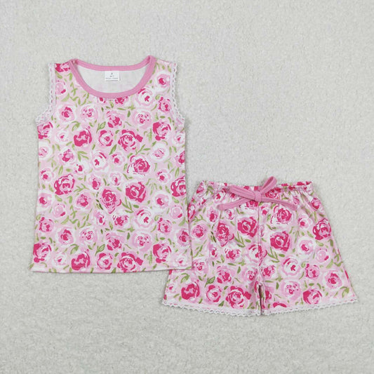 GSSO0673 Flower Pink Sleeveless Shorts Girls Sets RTS 202508