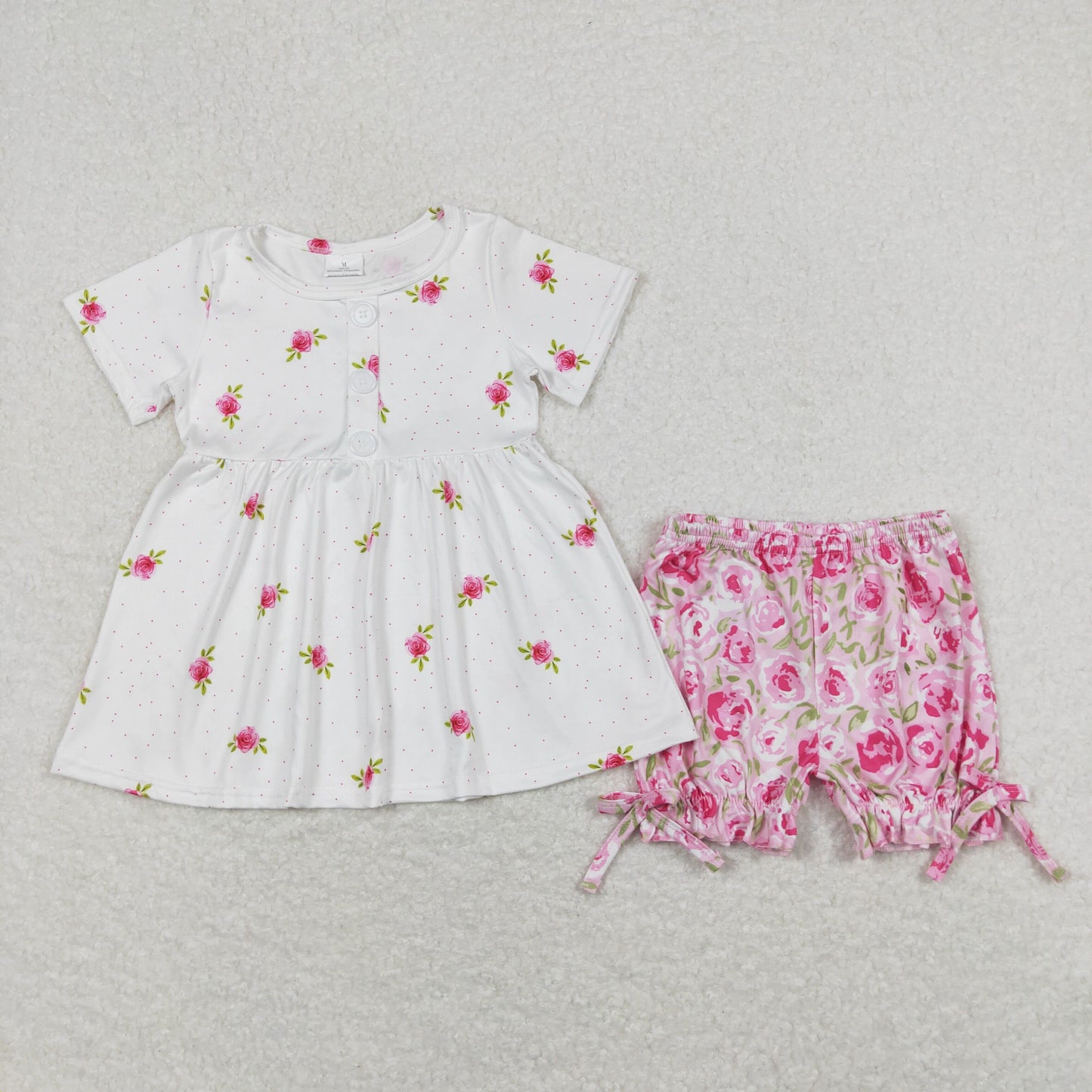 GSSO0684 Flower White Short Sleeve Pink Shorts Girls Sets RTS 202508