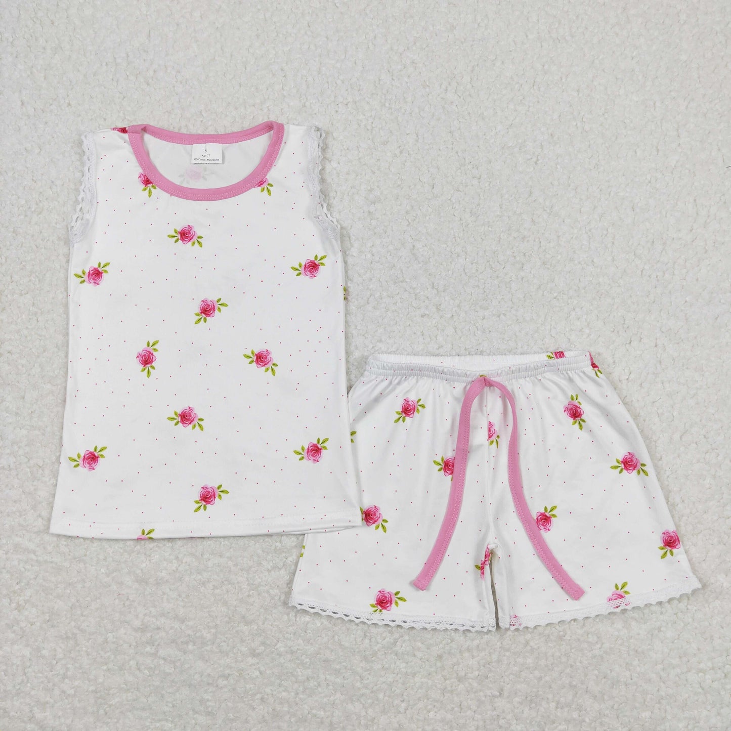 GSSO0694 Flower Dots Bows Sleeveless Shorts Girls Sets RTS 202508