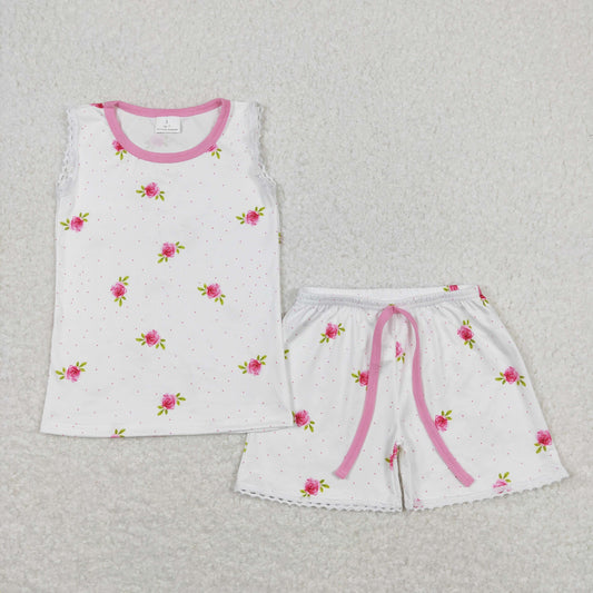 GSSO0694 Flower Dots Bows Sleeveless Shorts Girls Sets RTS 202508