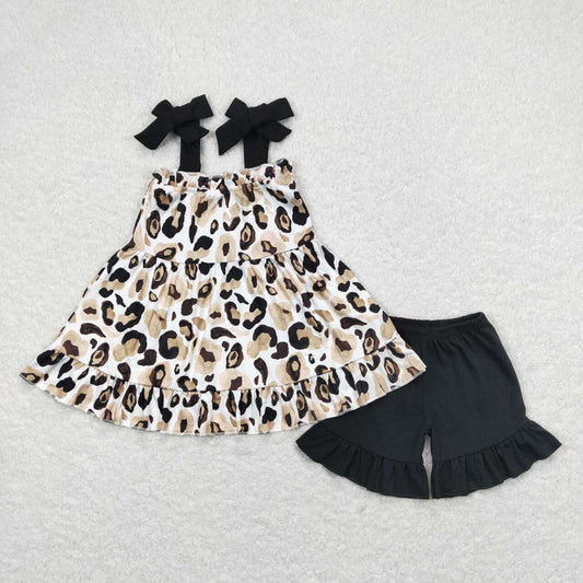 GSSO0738 Leopard Black Suspender Shorts Girls  Set RTS 202508
