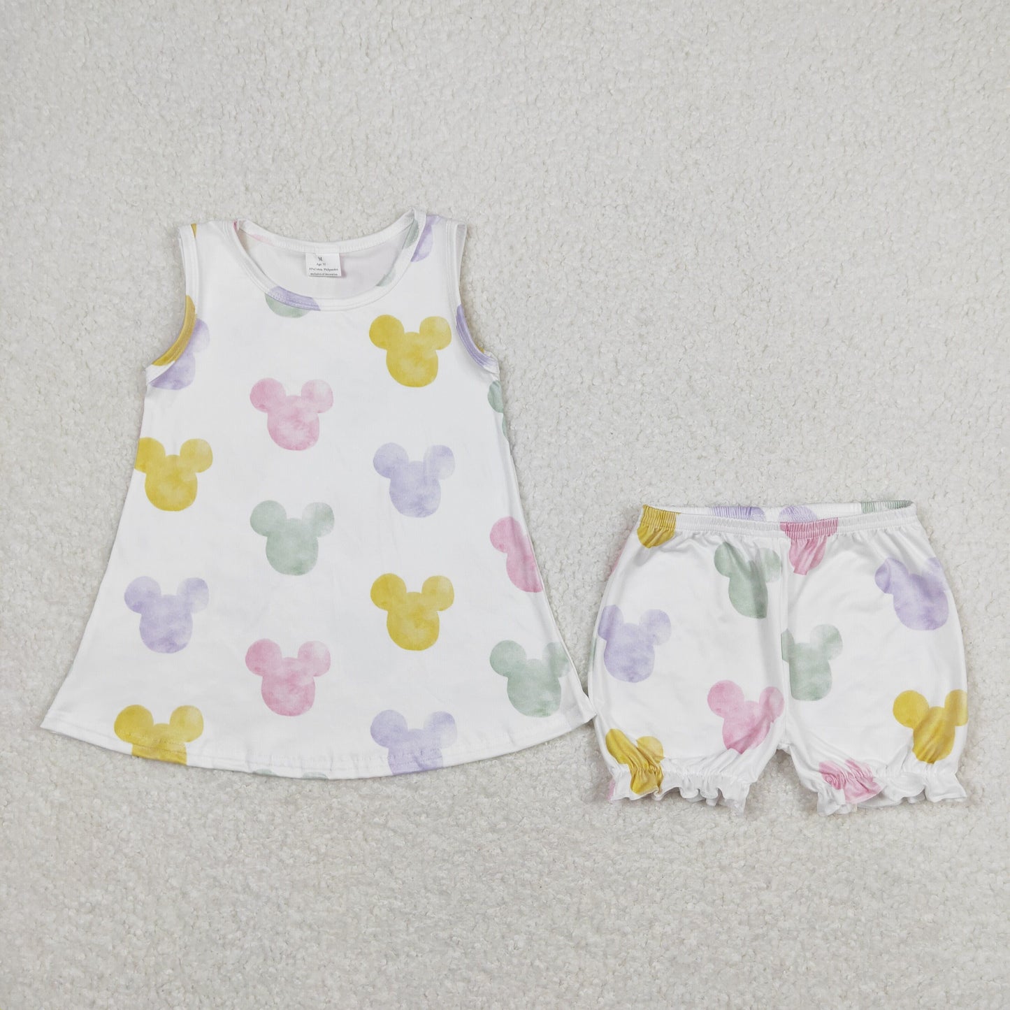 GSSO0774 Colorful Mickey Mouse Head Sleeveless Shorts Girls Sets RTS 202508